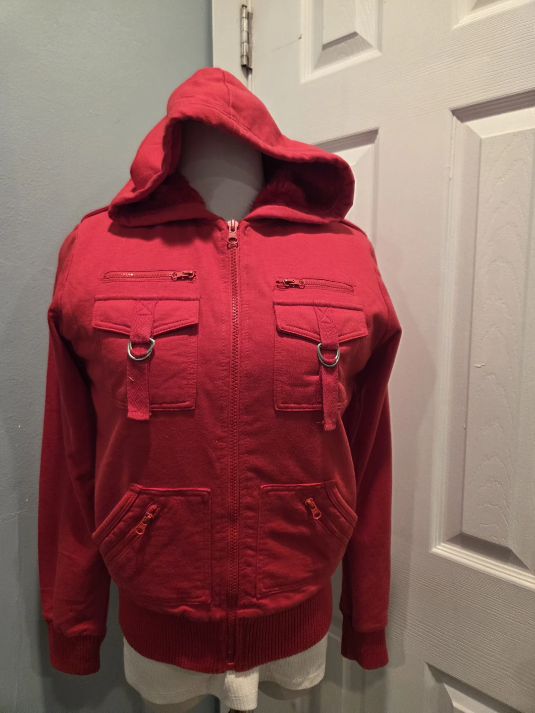 Red Zip-Up Hoodie with Pockets