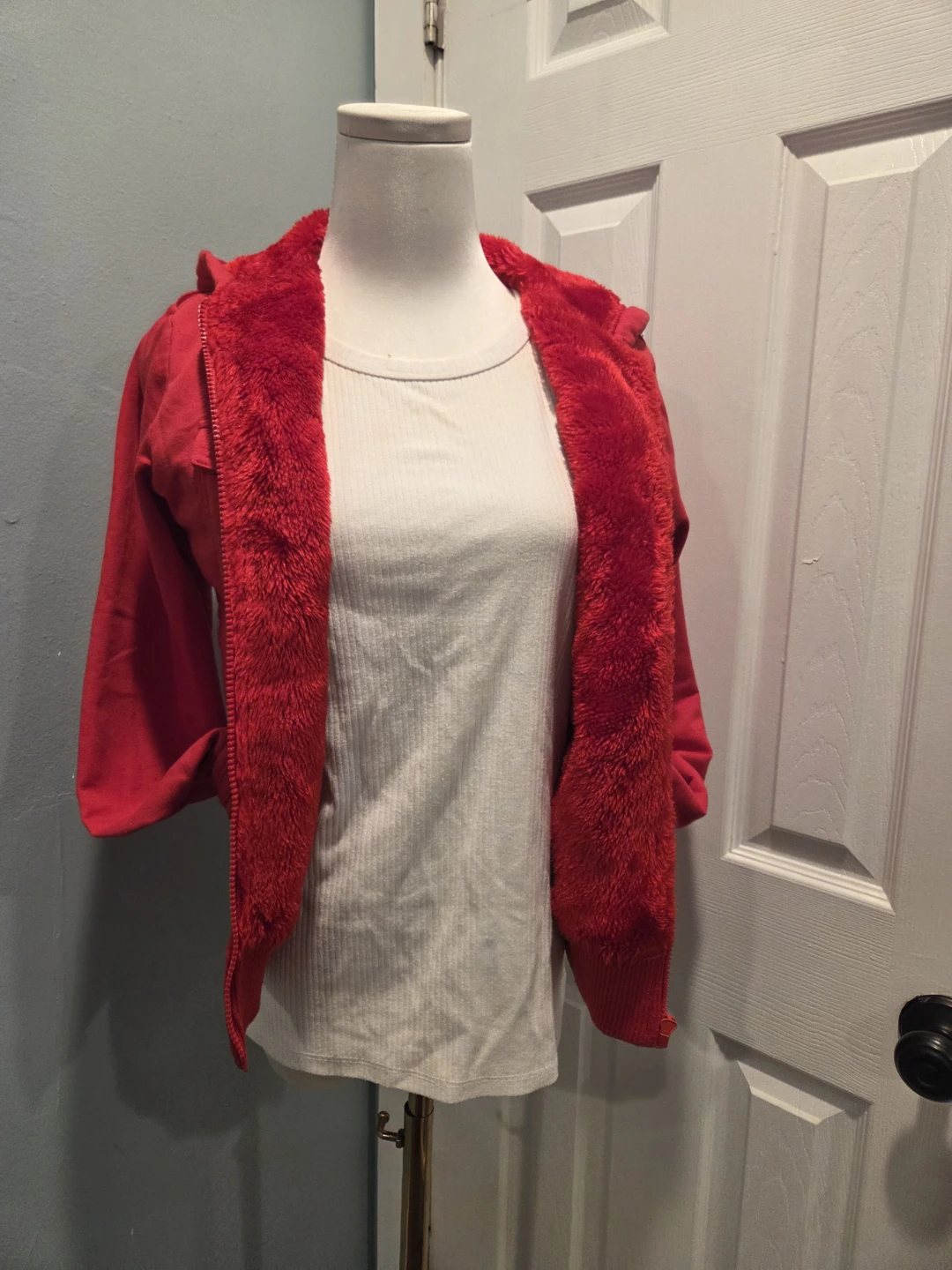 Red Zip-Up Hoodie with Pockets - photo 5