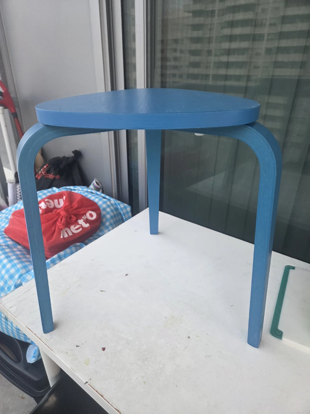Blue Bentwood Stool/Side Table - photo 2