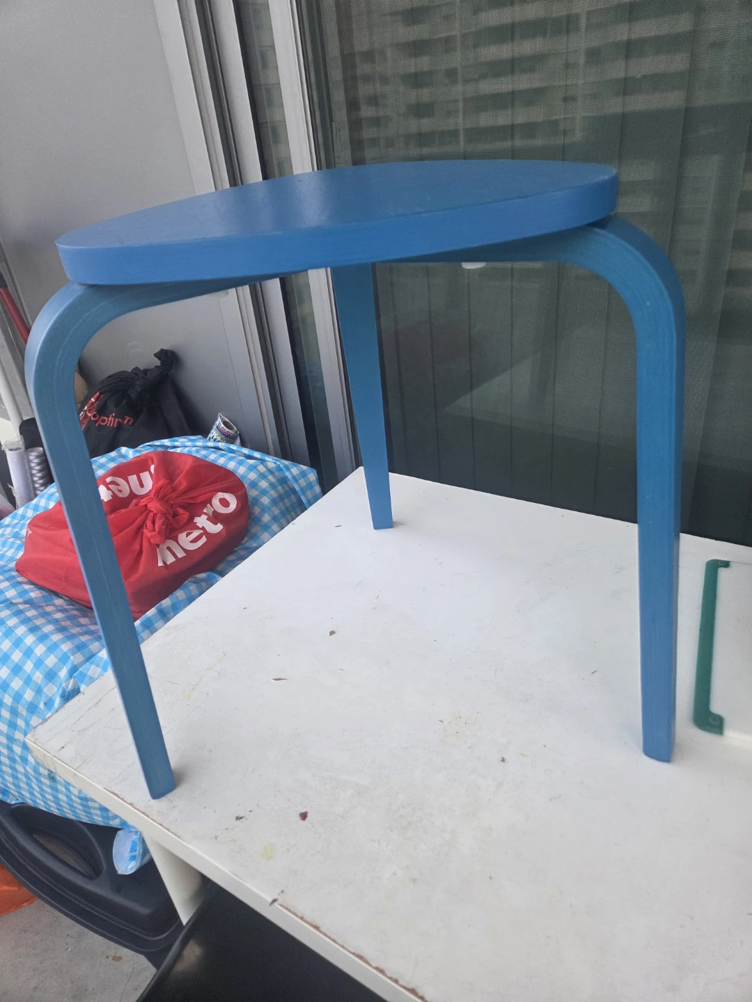 Blue Bentwood Stool/Side Table - photo 4