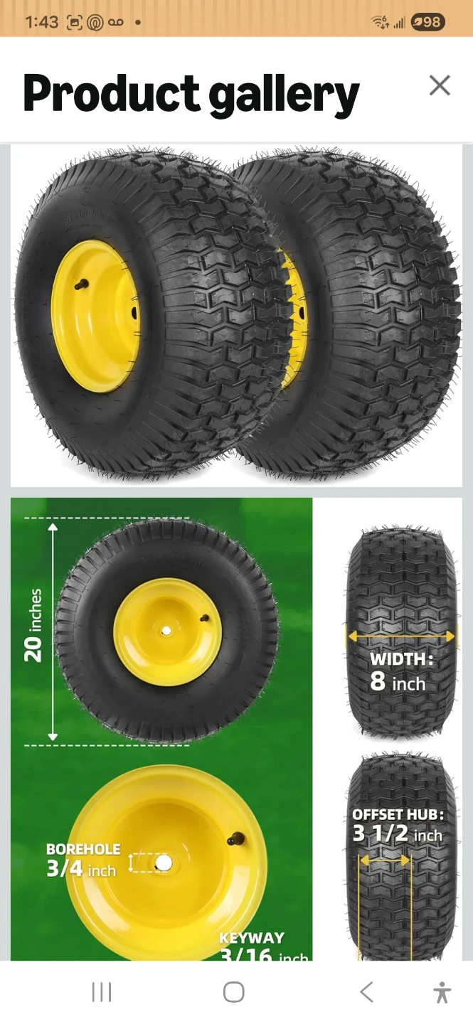 20X8.00-8 Rear Tire and Wheel Assemblies (Set of 2)