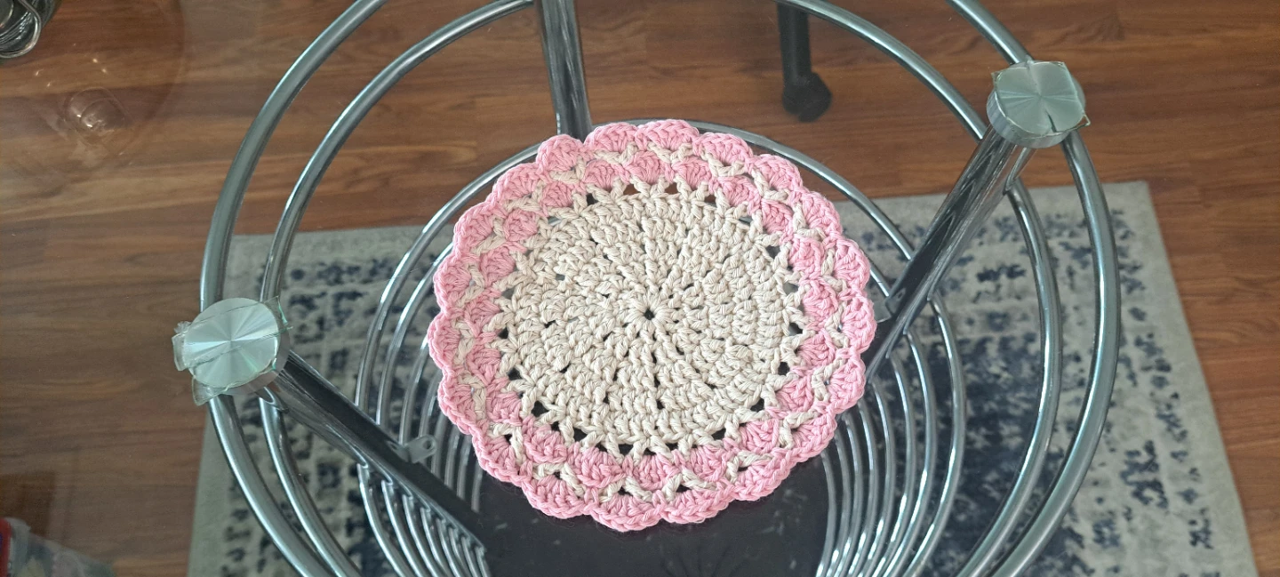 Handmade Crochet Doily Set - Pink & Cream - photo 2