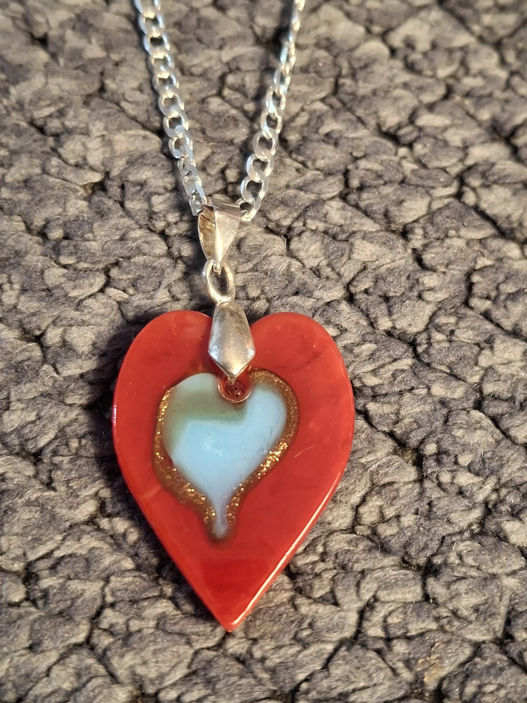 Sterling Silver Red Heart Necklace