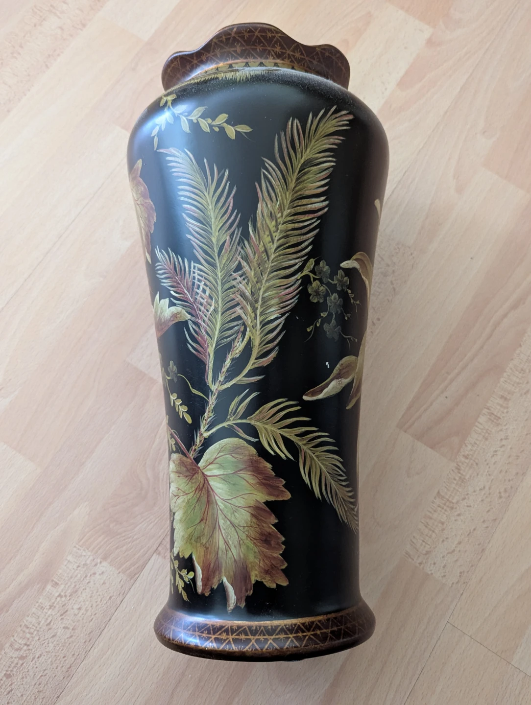 Used Hand-Painted looking - Black Botanical Vase 14" tall