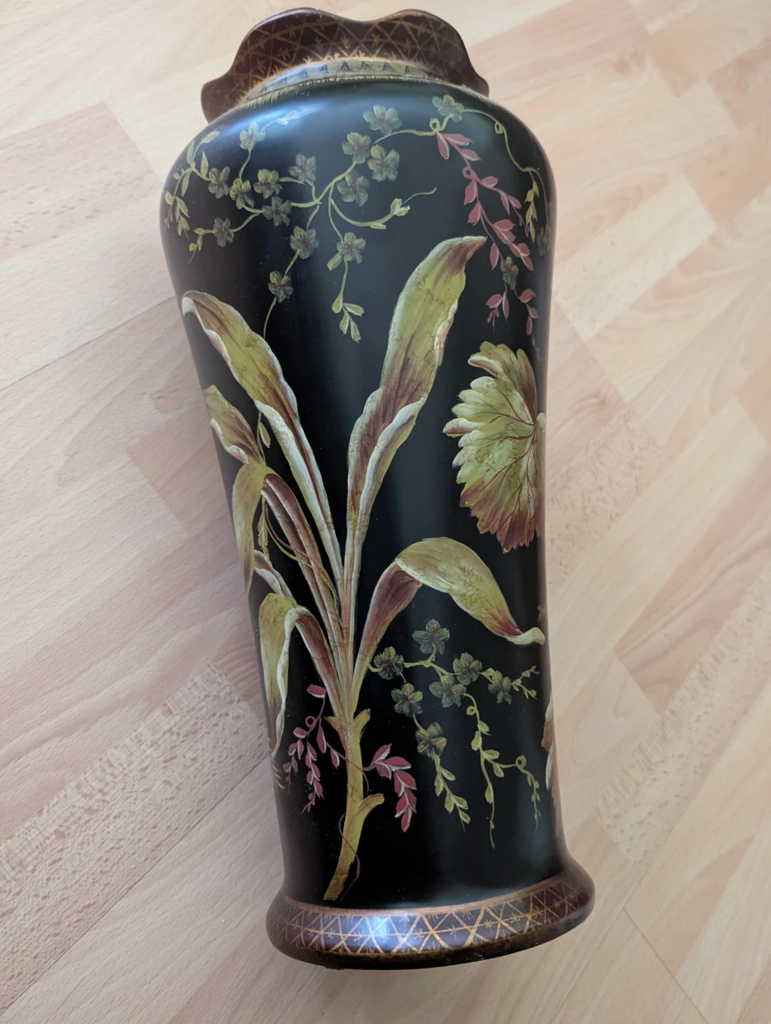 Used Hand-Painted looking - Black Botanical Vase 14" tall - photo 2