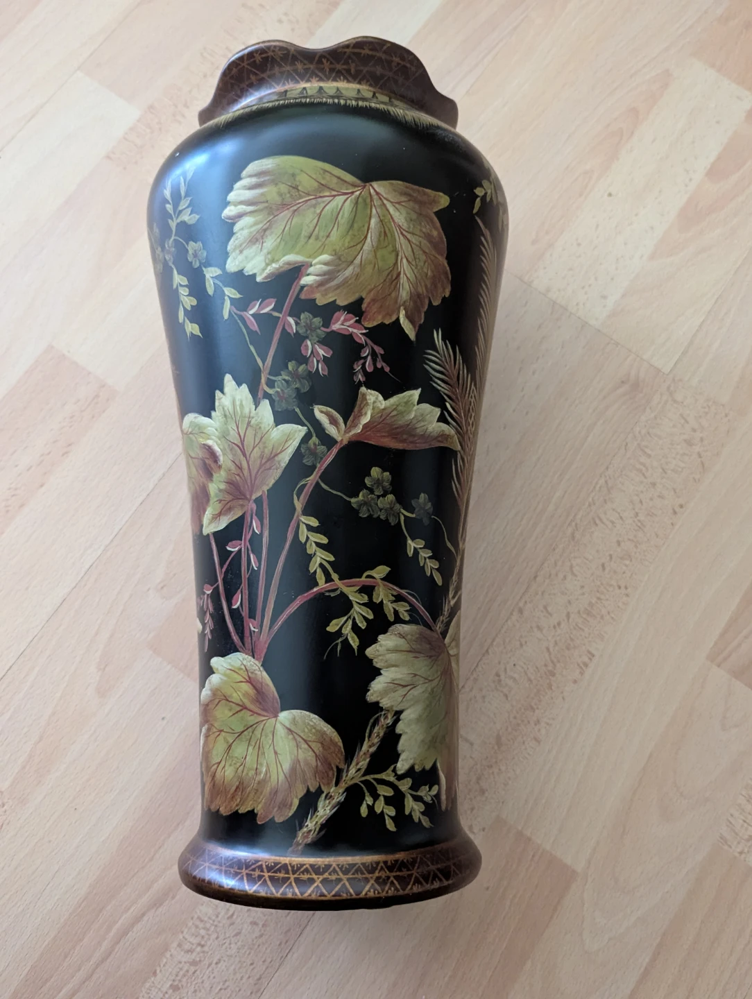 Used Hand-Painted looking - Black Botanical Vase 14" tall - photo 3