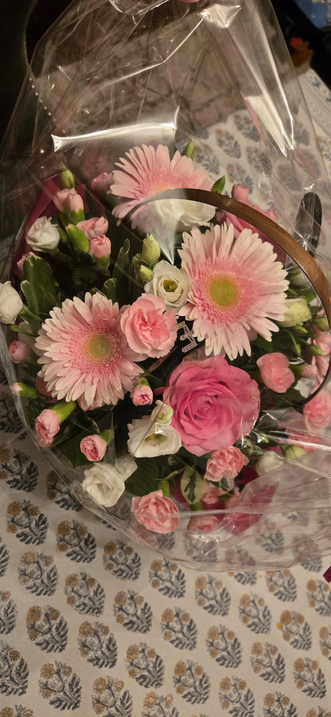 Pink and White Flower Arrangement Basket