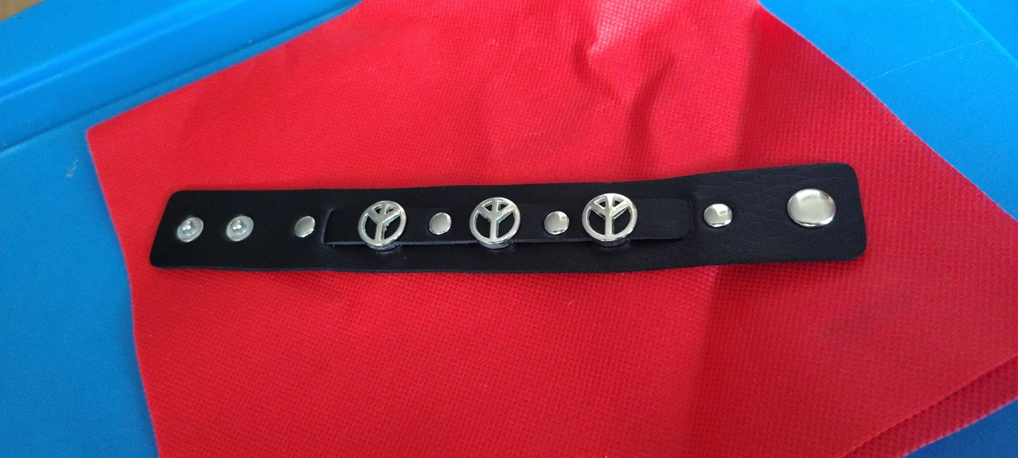 Black Leather Peace Sign Bracelet - photo 3
