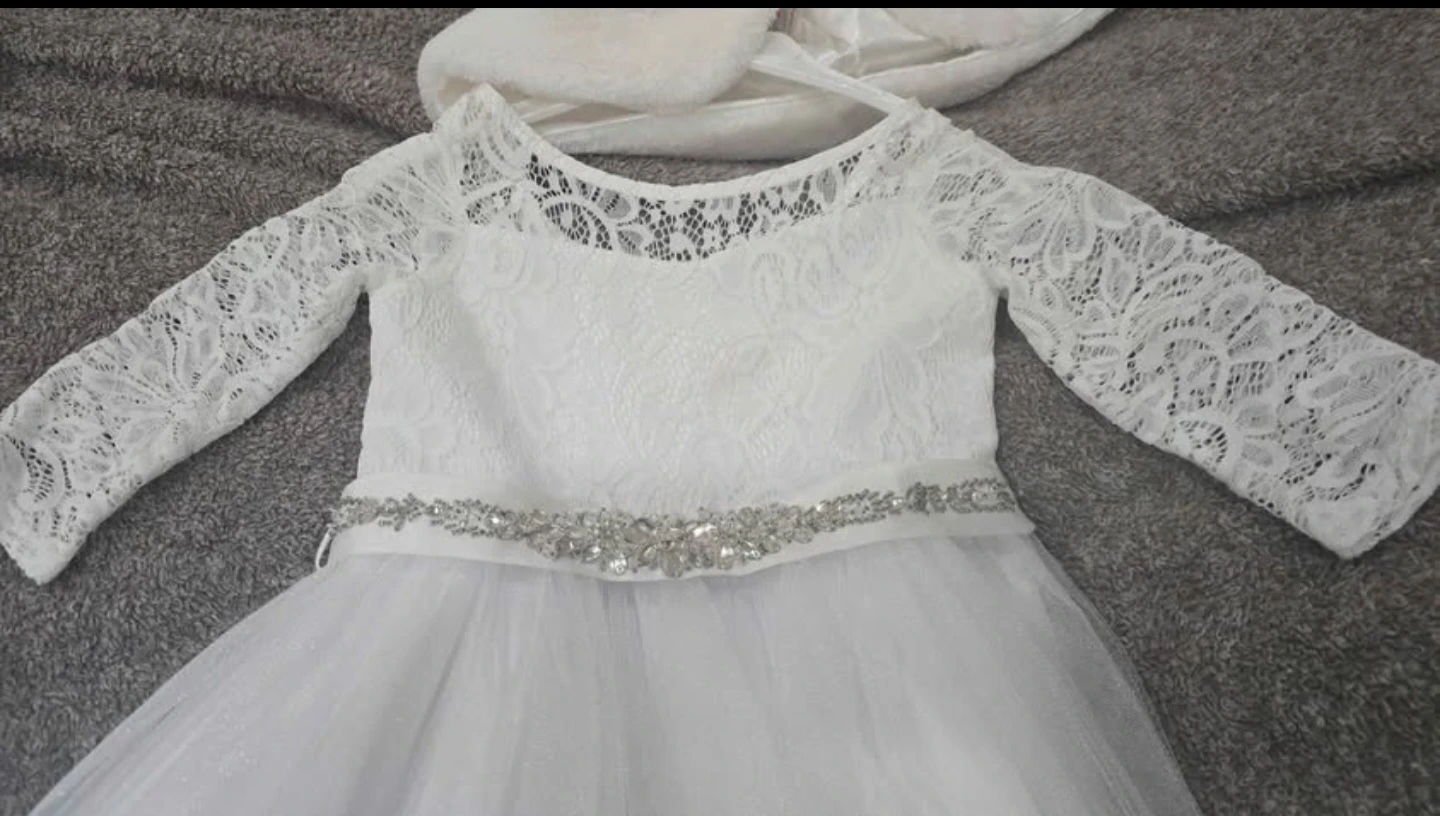 White Lace Flower Girl Dress/ First Communion Dress with Bolero - photo 3