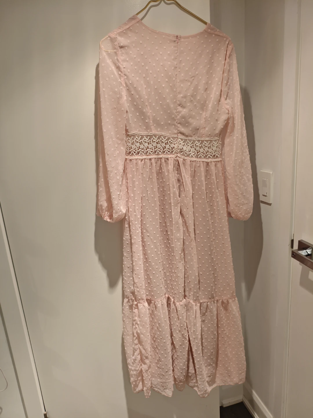Pink Chiffon Swiss Dot Dress with Lace Waist - photo 2