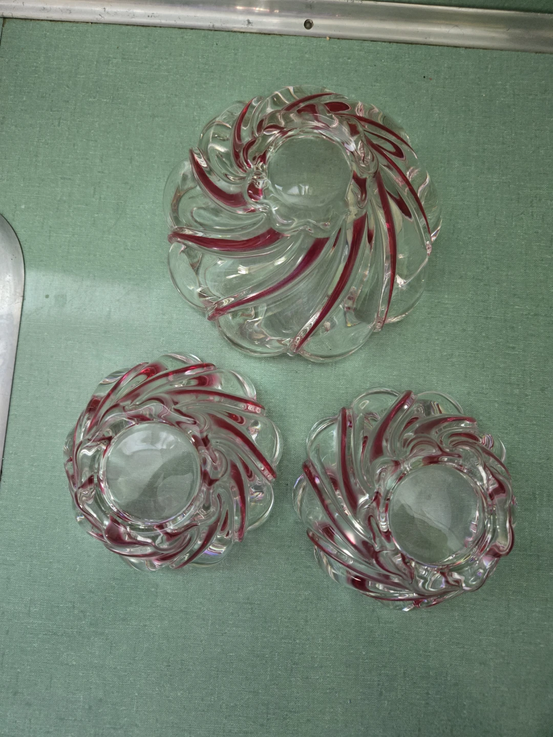 SET of Three (3) RED PEPPERMINT SWIRL Glass Dishes - photo 2