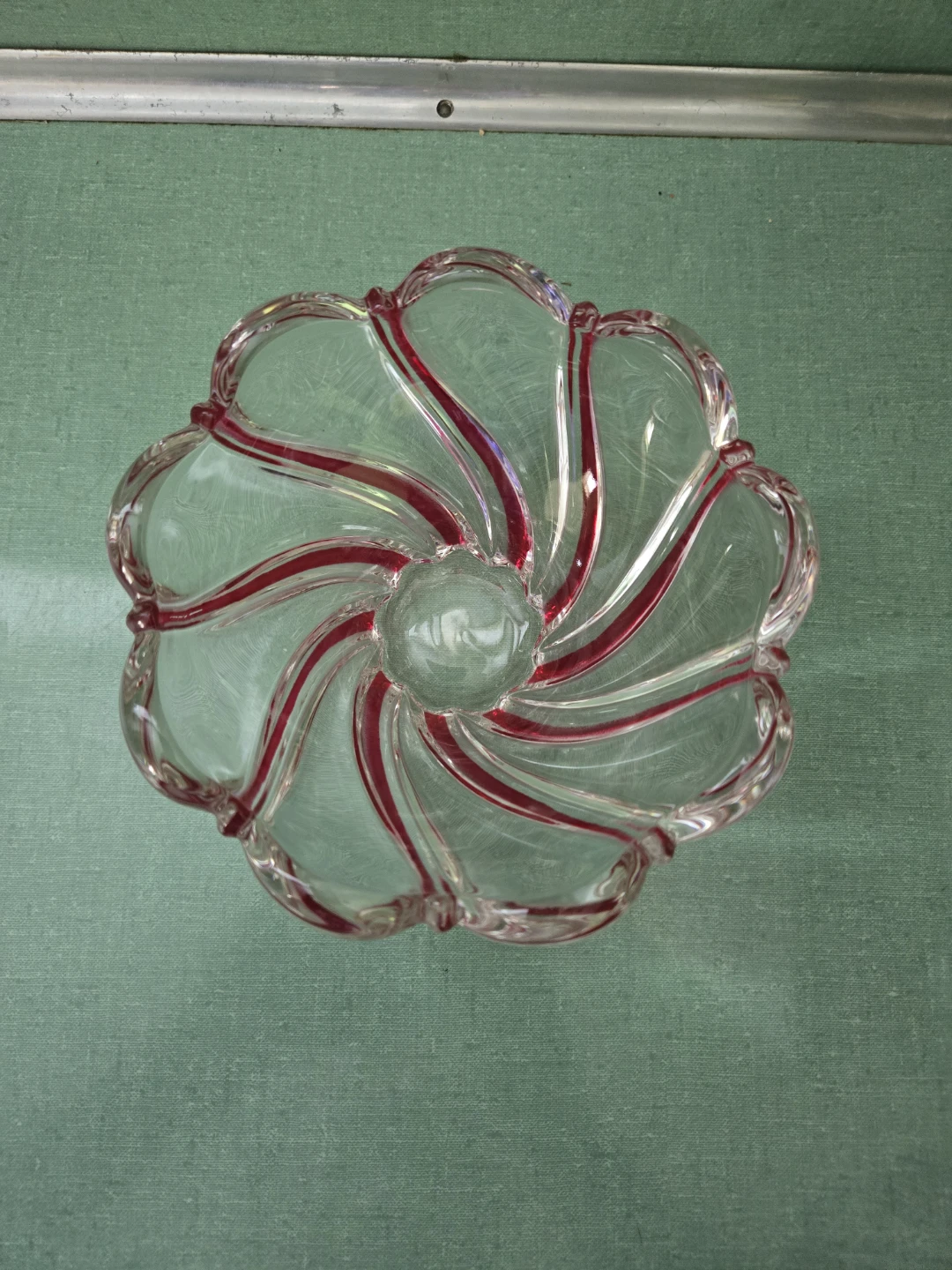 SET of Three (3) RED PEPPERMINT SWIRL Glass Dishes - photo 3