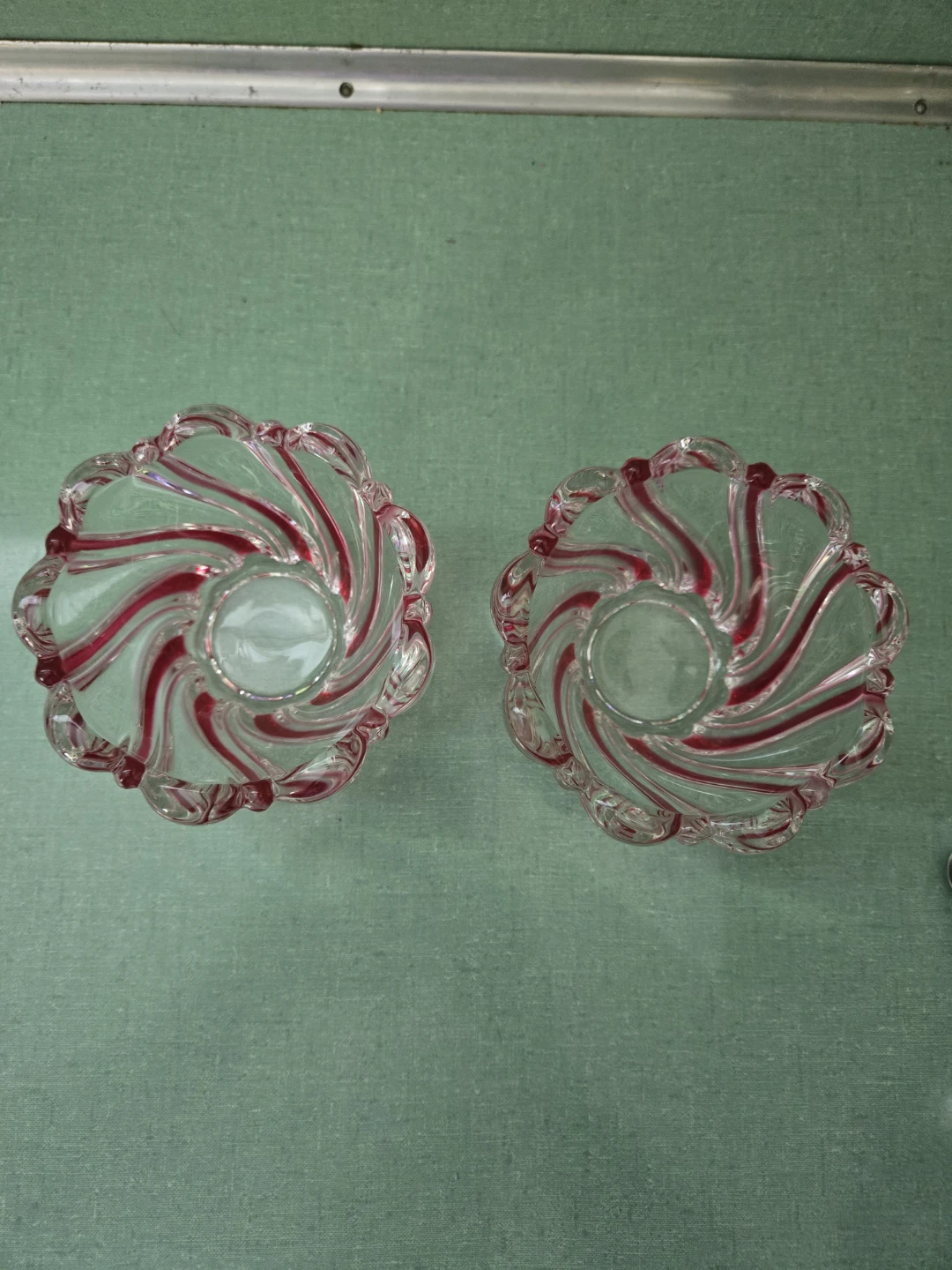 SET of Three (3) RED PEPPERMINT SWIRL Glass Dishes - photo 4