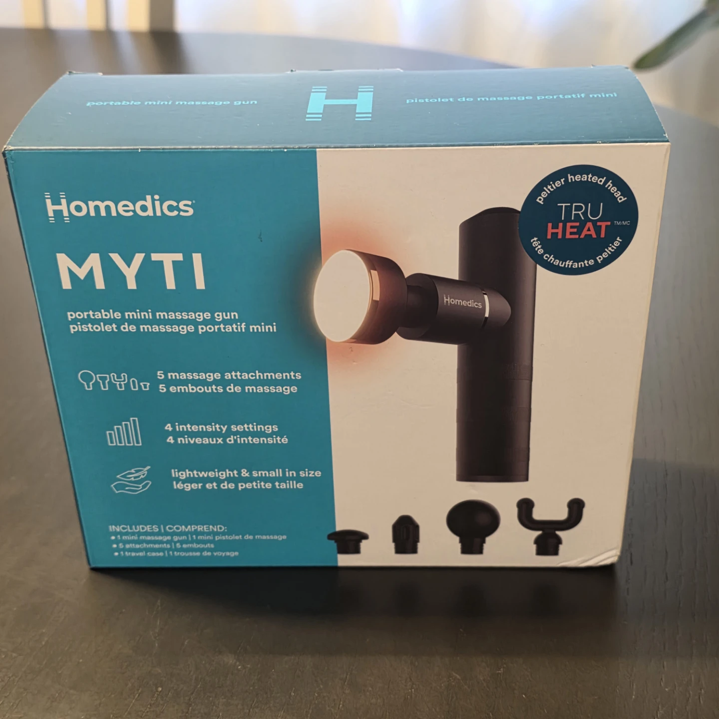 New HoMedics MYTI Mini Massage Gun - Heated Head & 5 Attachments