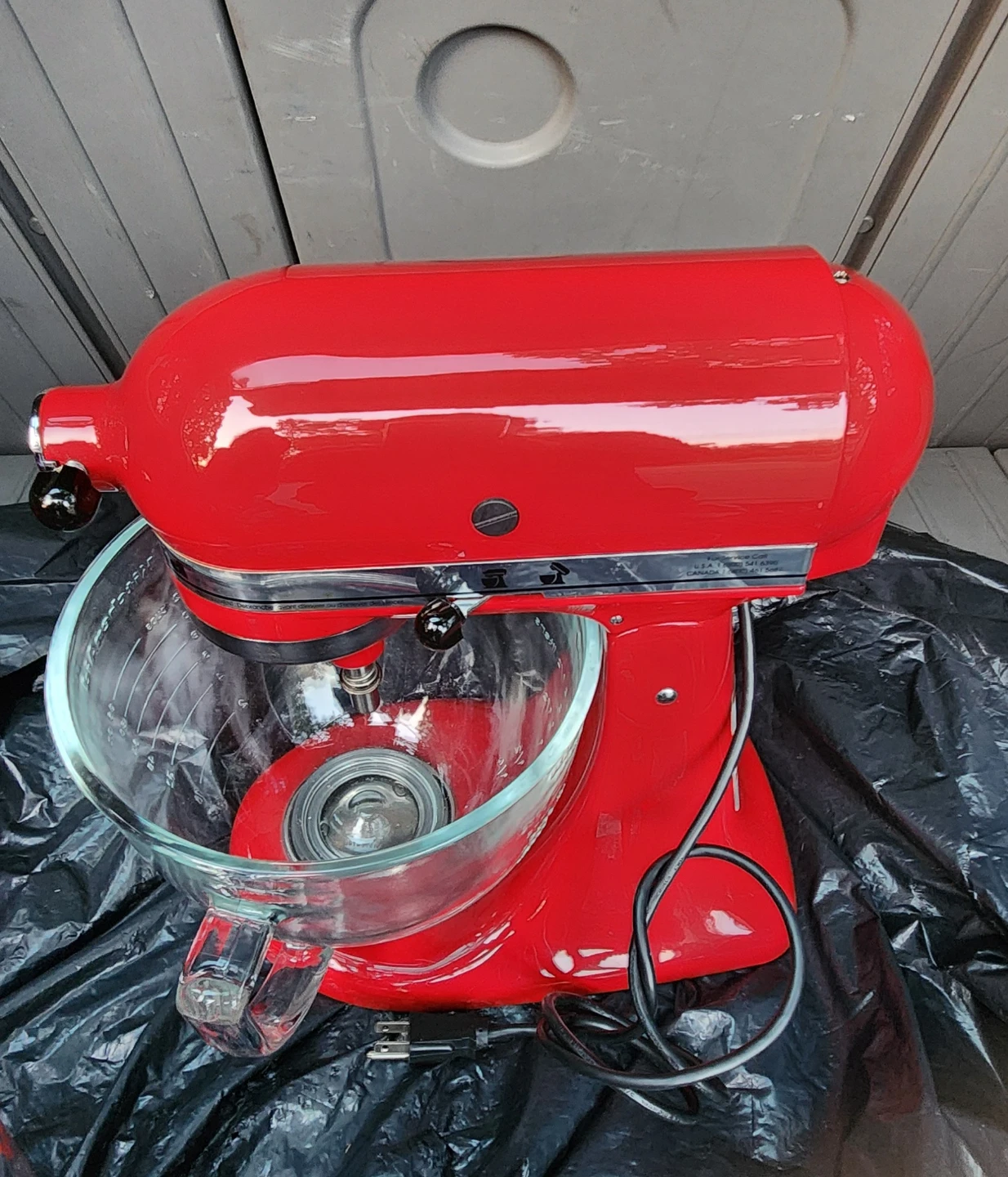 Red KitchenAid Stand Mixer with Glass Bowl