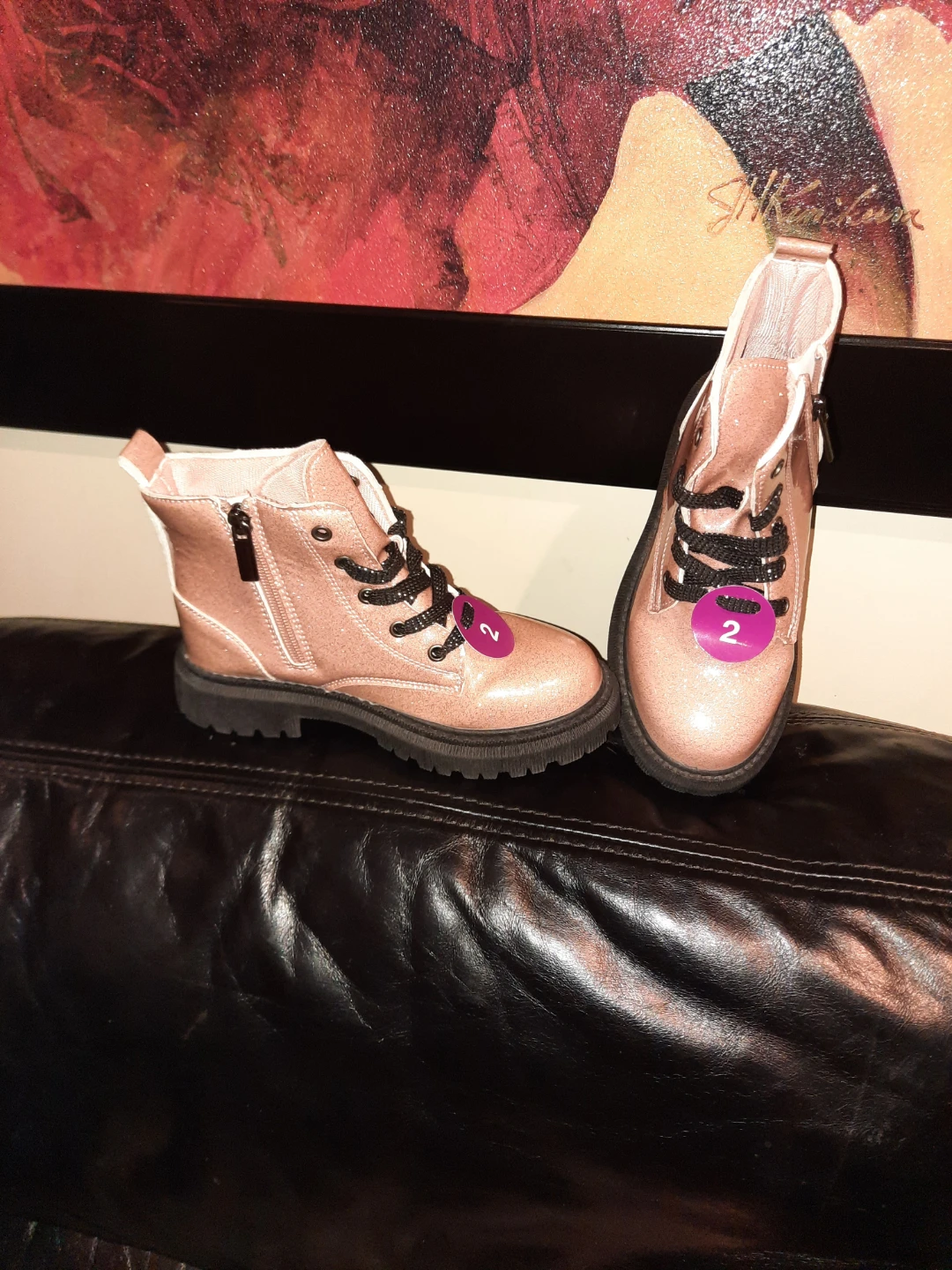 NWT Rose Gold Glitter Combat Boots Girls Size 2