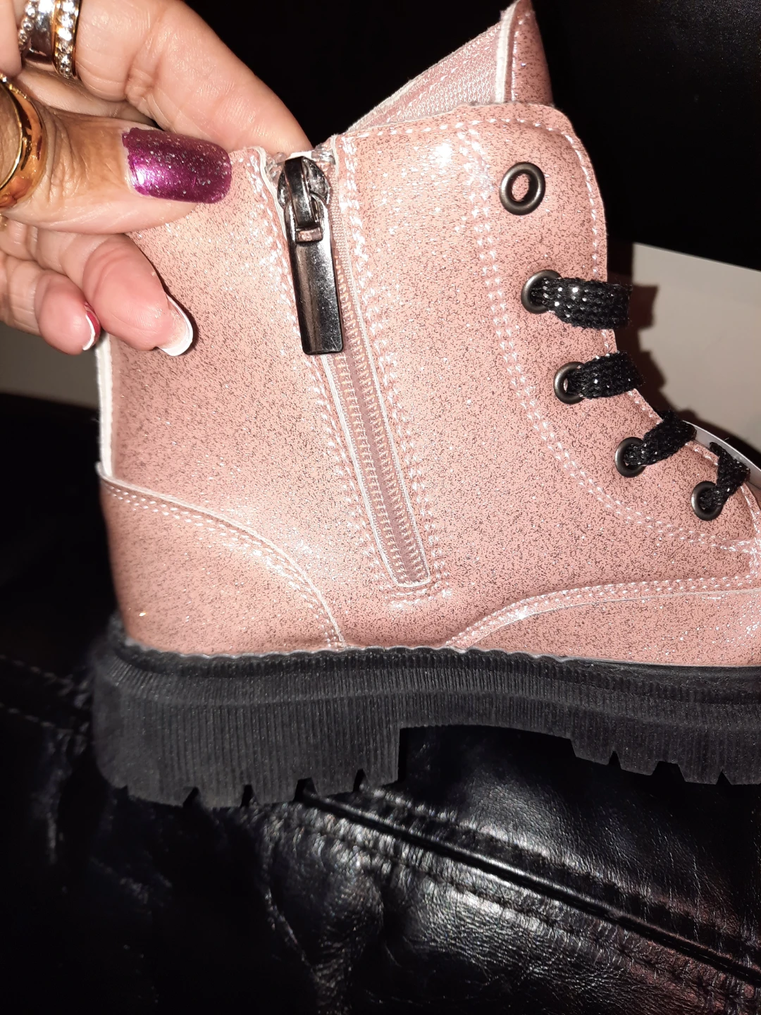 NWT Rose Gold Glitter Combat Boots Girls Size 2 - photo 3