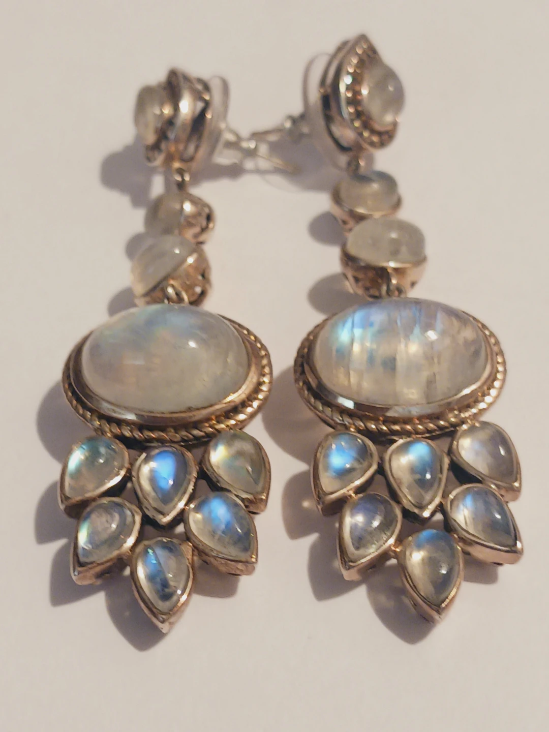 Sterling Silver 925 Natural Rainbow Moonstone Earrings - photo 2