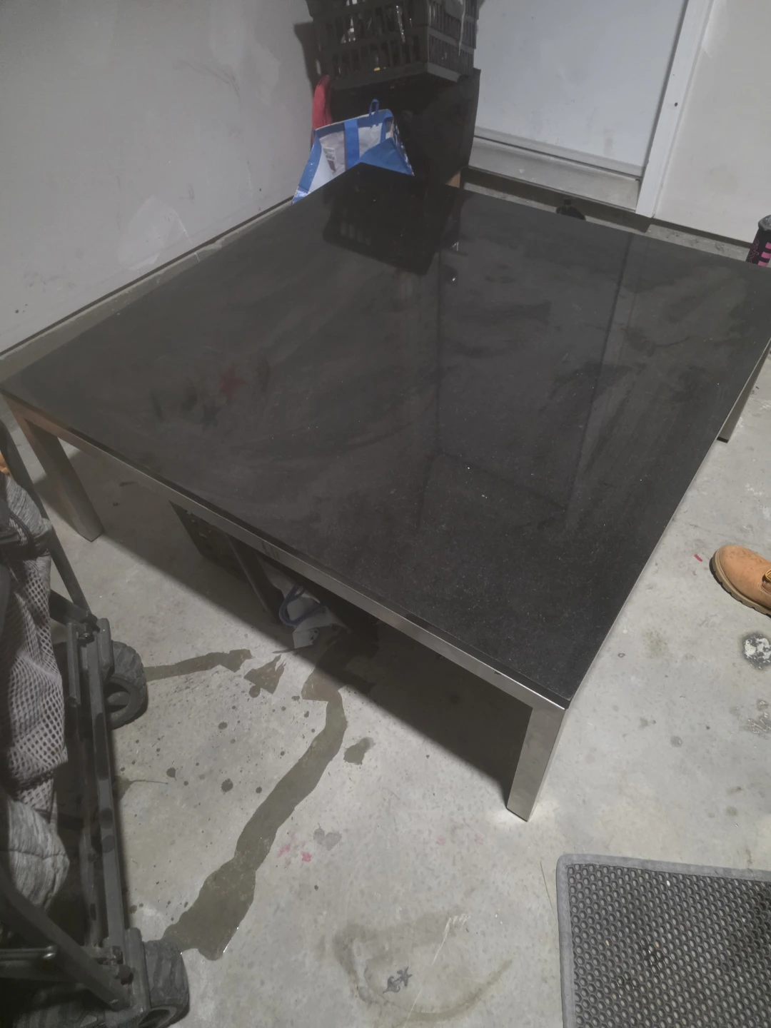 Square Coffee Table - Black Granite Top, Stainless Steel Frame