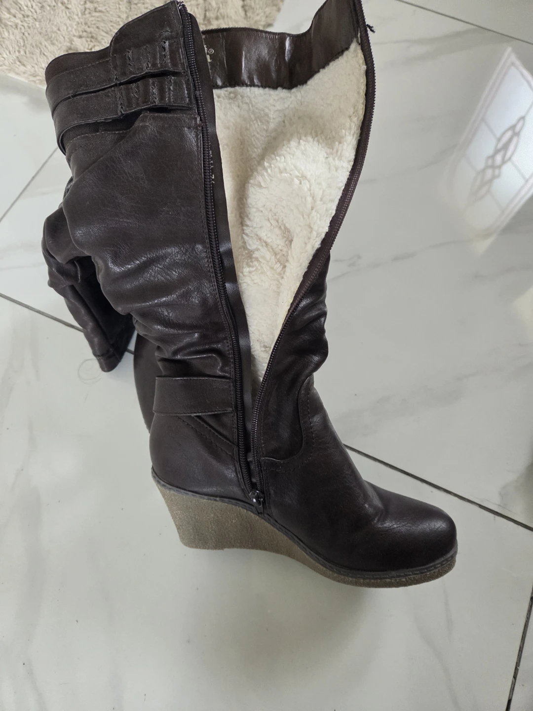 Brown Wedge Boots with Sherpa Lining - photo 2