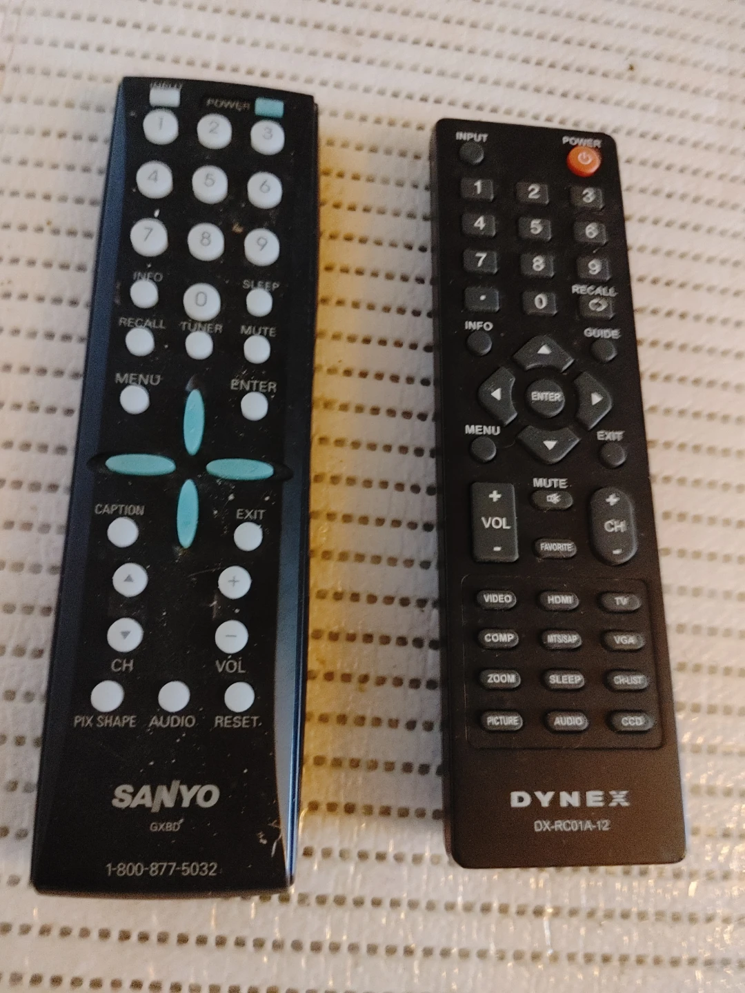 5$ each Sanyo & Dynex Remote Controls