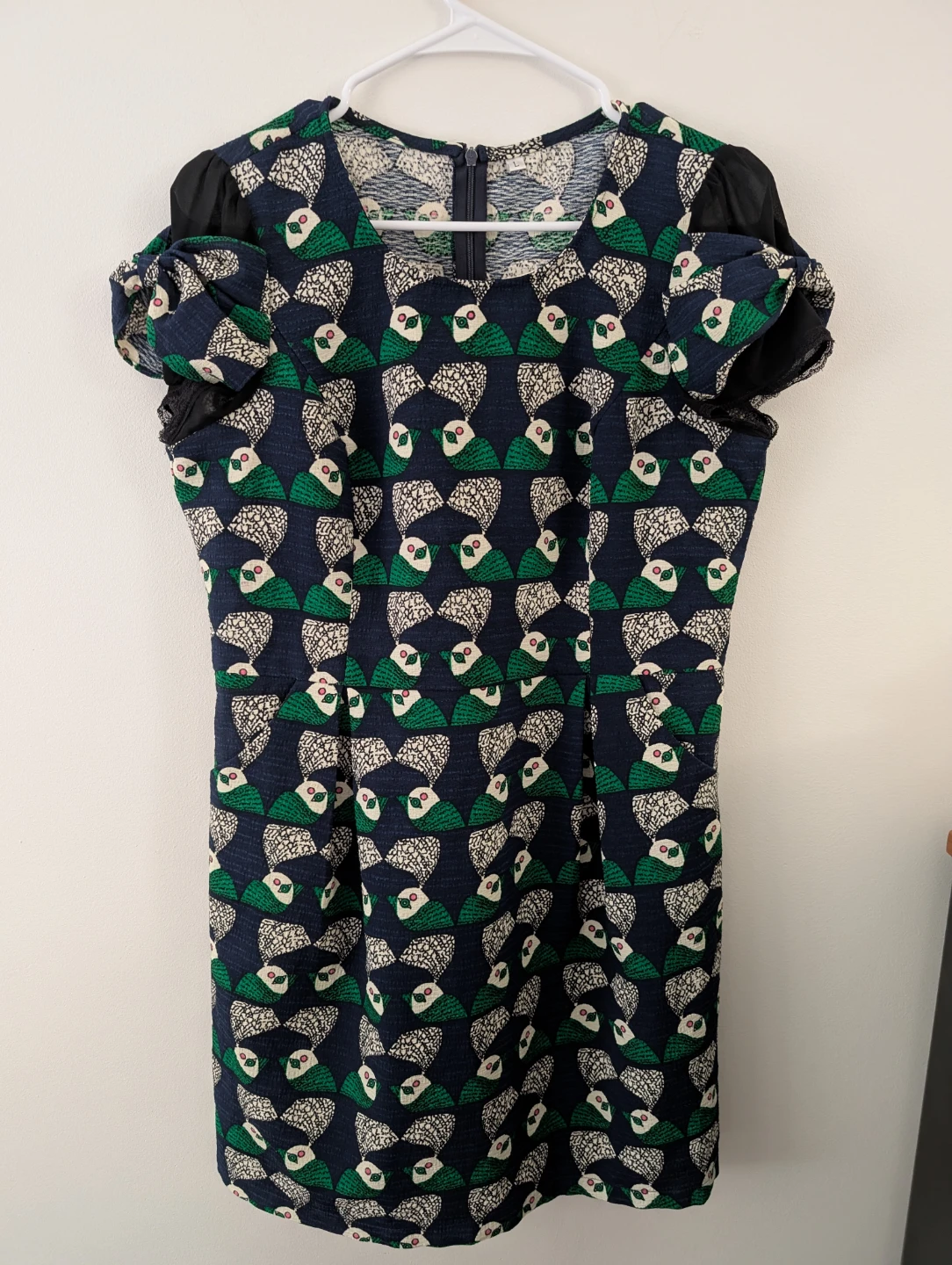 Cute Navy Blue Owl Print Dress with 2 pockets 20" ptp