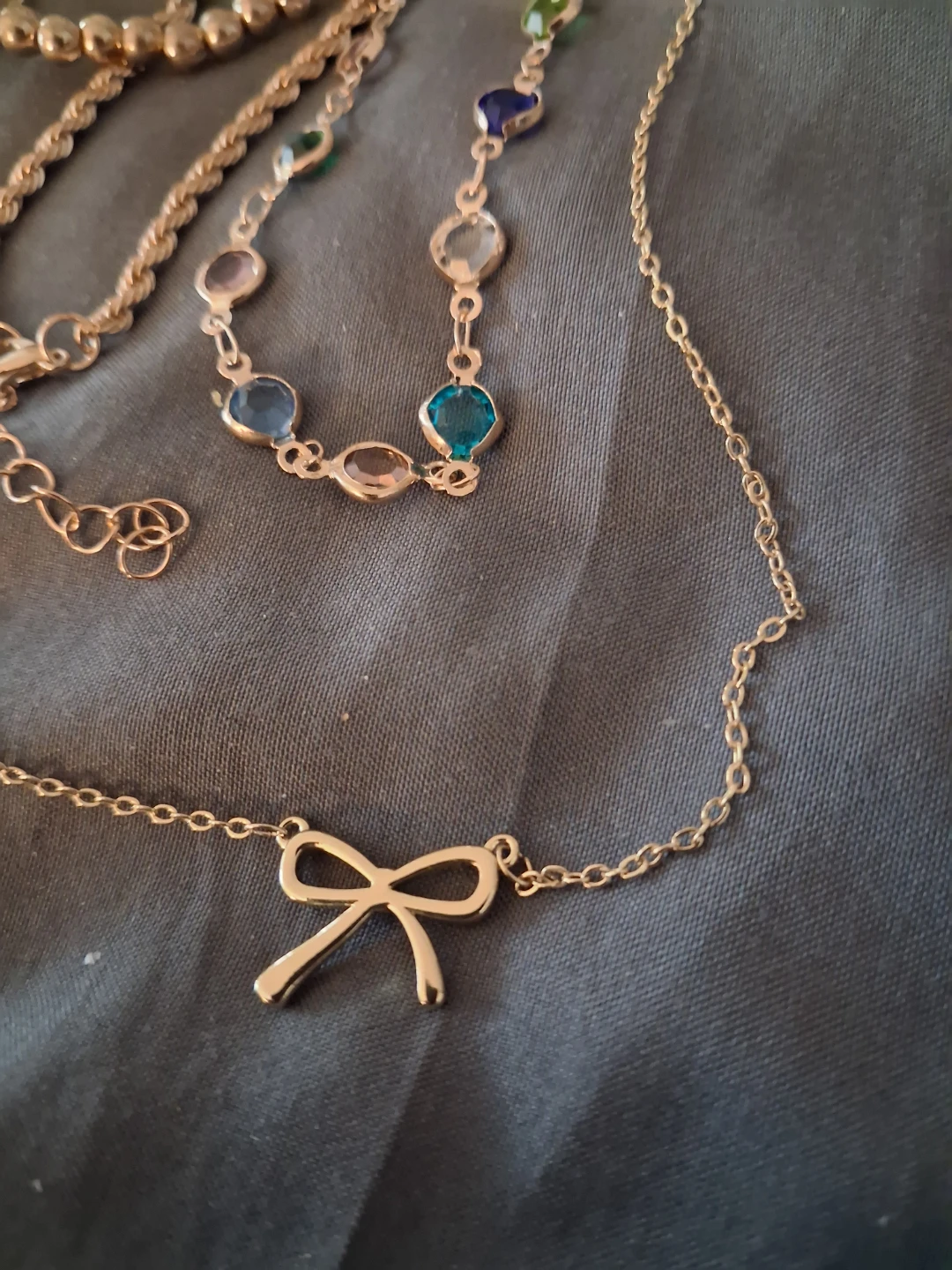 Gold Tone Necklaces Set with Bow and Gem Accents - photo 2