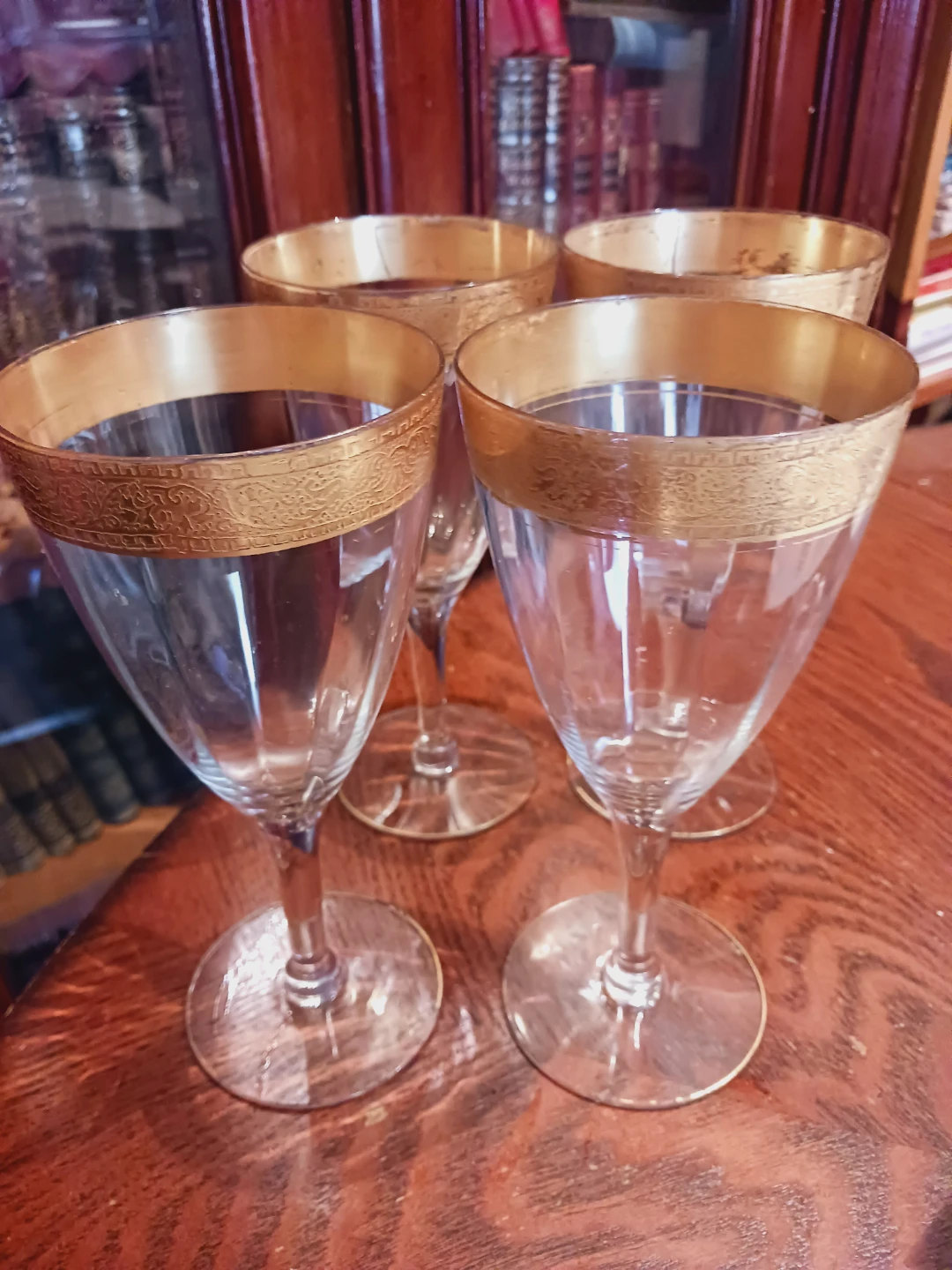 Set of 4 Vintage 22K Gold Rimmed Wine Glasses