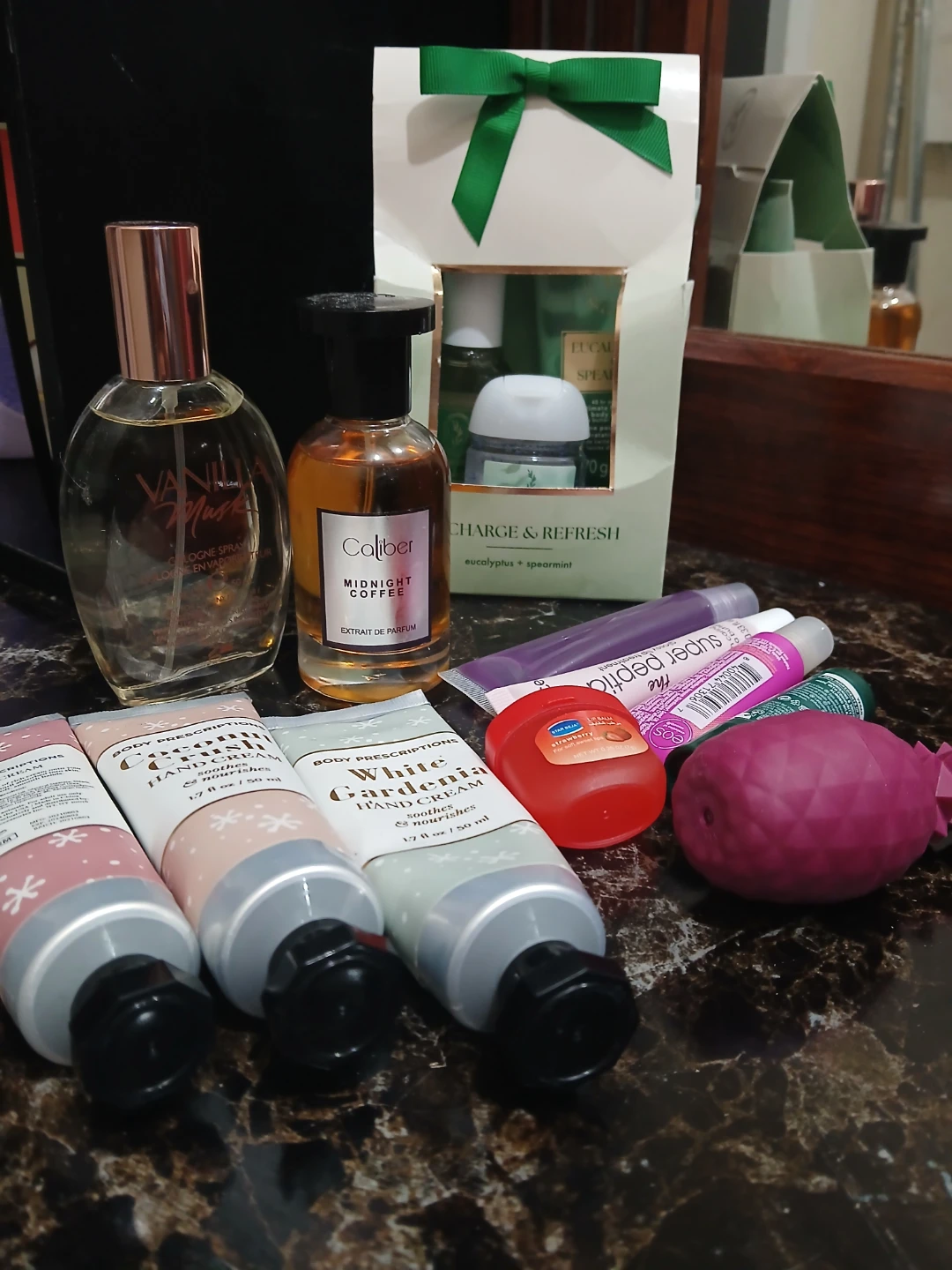 Bath and body set and 2 full perfume bottles