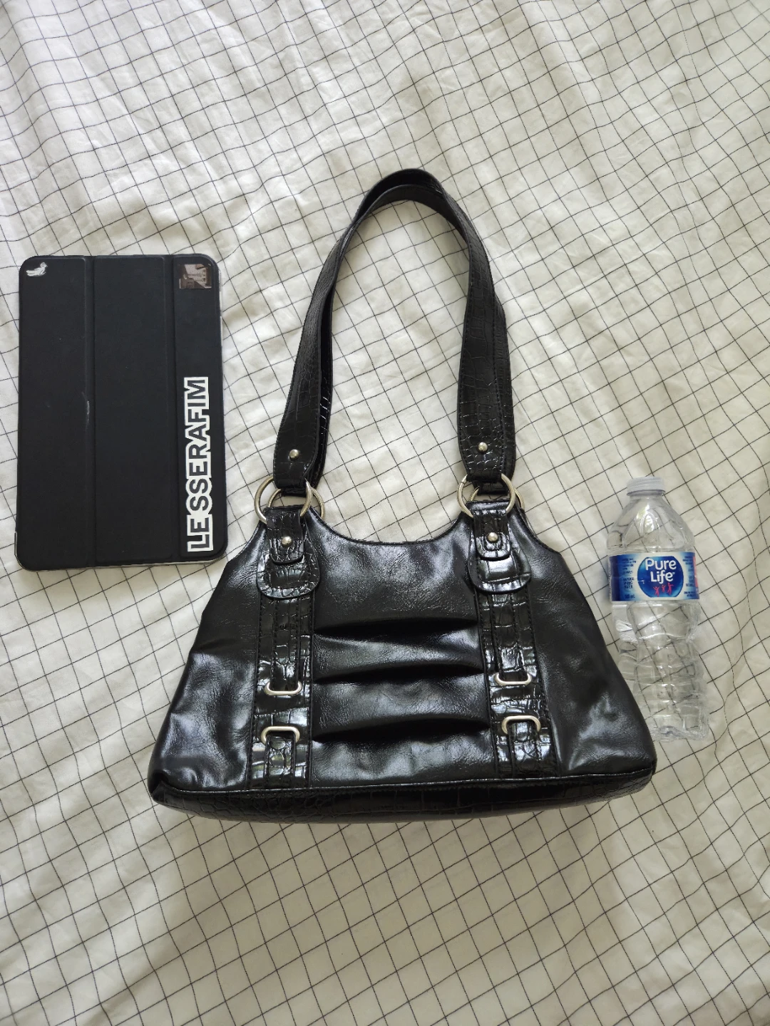 Black Faux Croc Shoulder Bag purse - photo 2