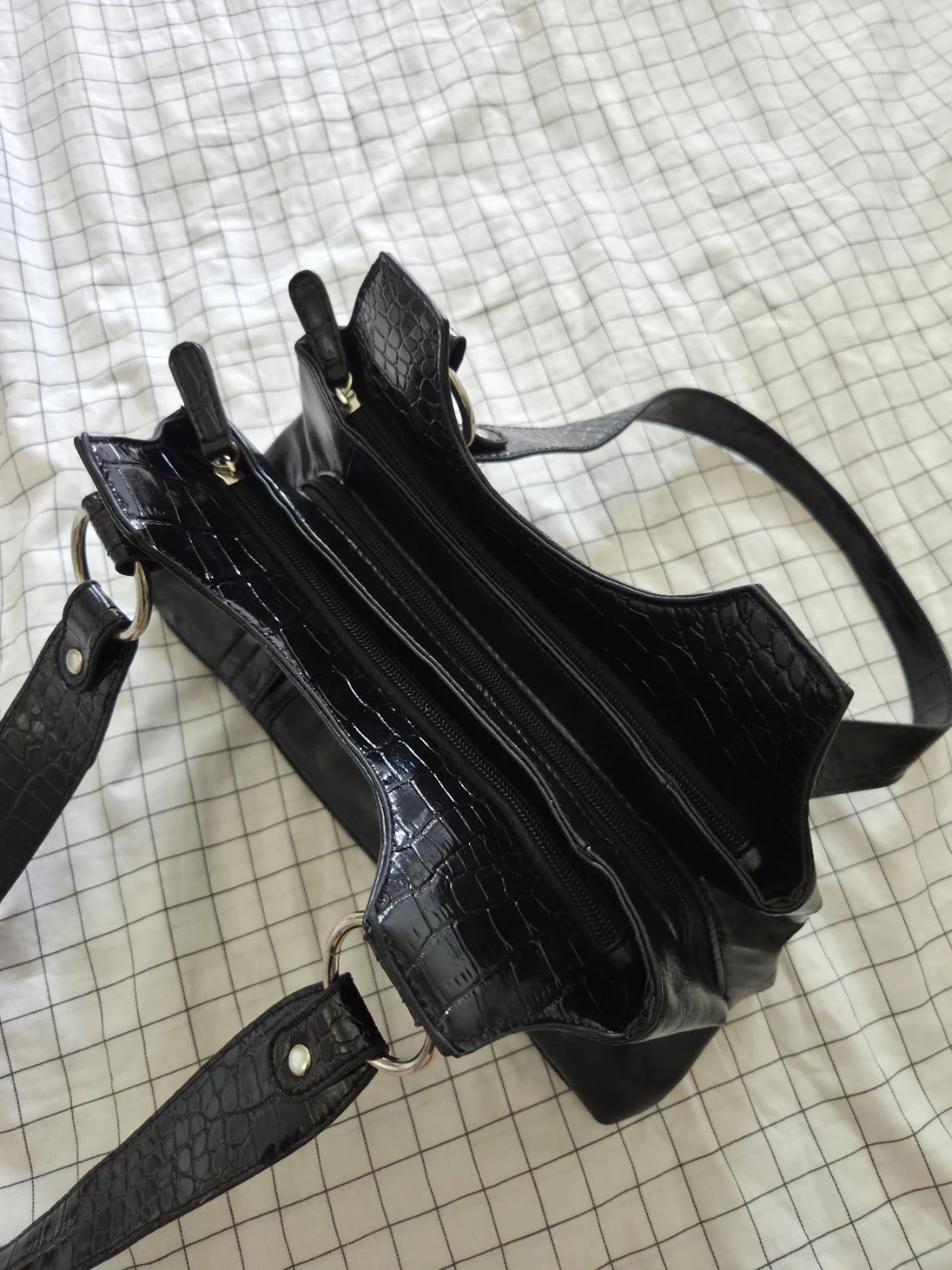 Black Faux Croc Shoulder Bag purse - photo 3