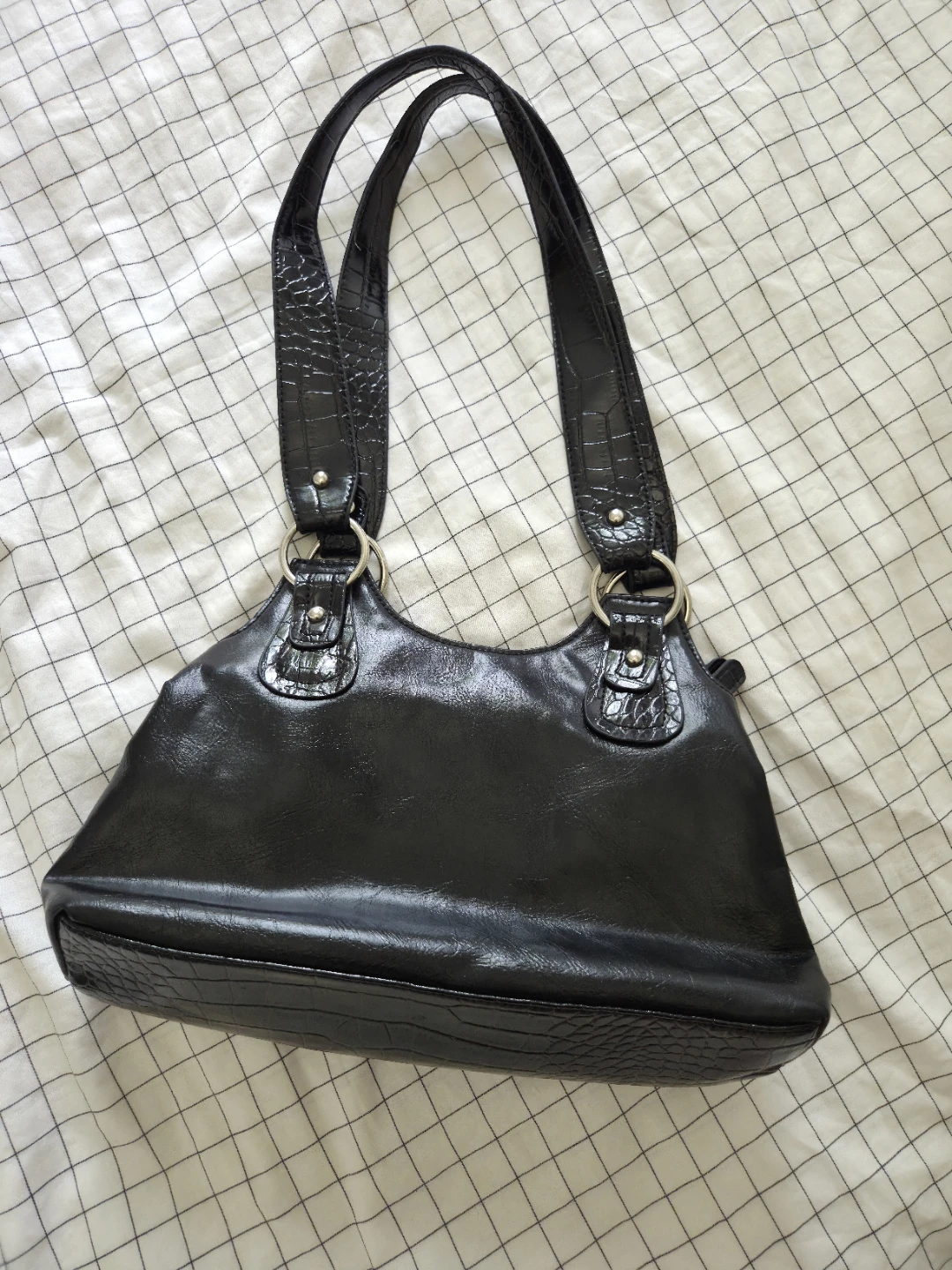 Black Faux Croc Shoulder Bag purse - photo 5