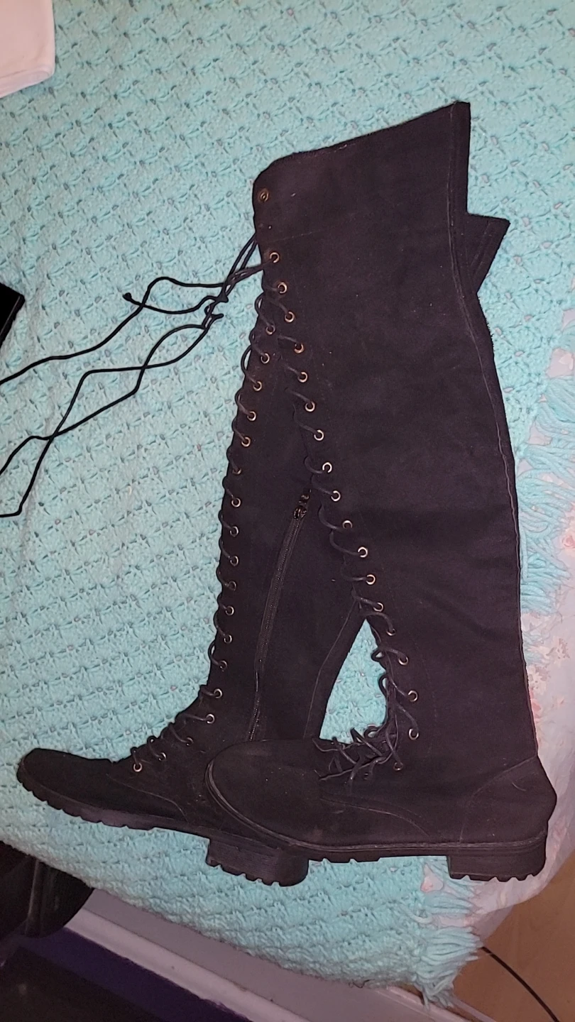 Black Suede Lace-Up Over-the-Knee Boots - photo 3