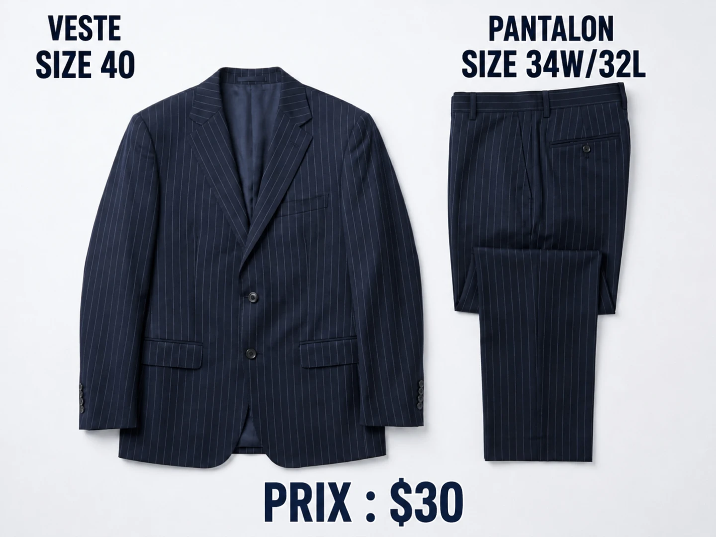 Men's Navy Pinstripe Suit Jacket and Pants Set - photo 2