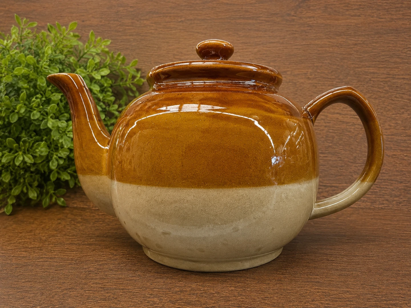 Brown and beige glazed ceramic teapot