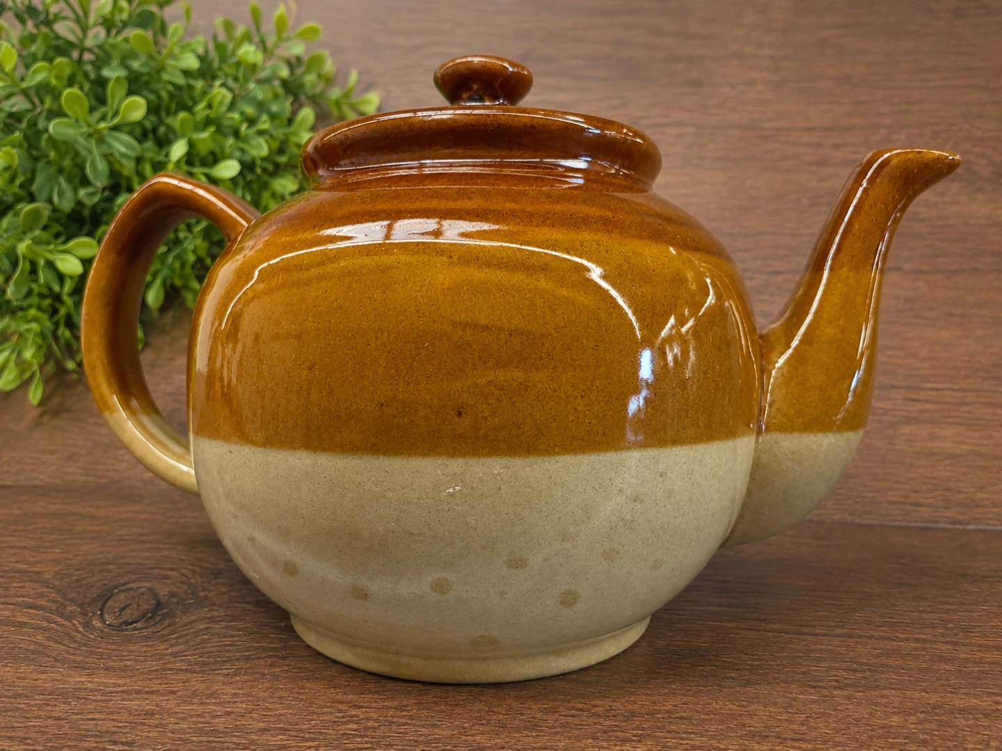 Brown and beige glazed ceramic teapot - photo 2