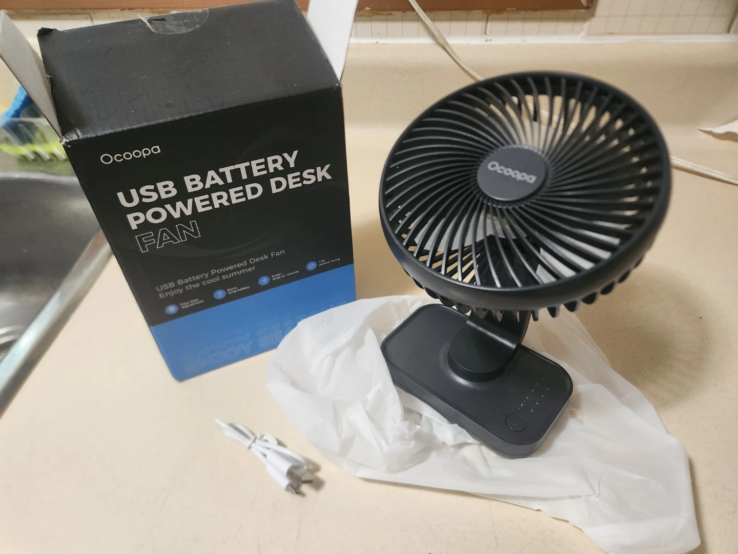 Rechargeble Ocoopa USB Battery Powered Desk Fan - Black - photo 2
