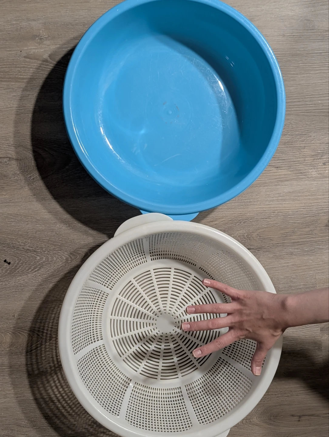 Large Blue Plastic Colander and Bowl Set