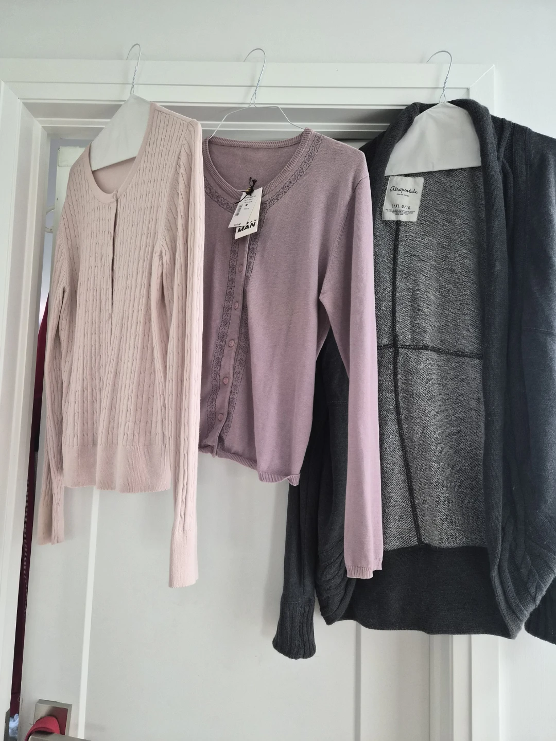 3 Cardigans - Pink, Lilac, and Grey