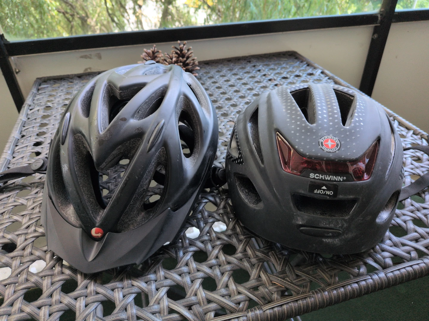 Two Bike Helmets - Black and Schwinn