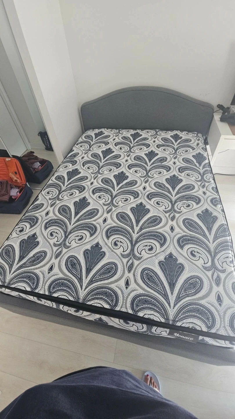 Full Bed with Grey Headboard and Mattress