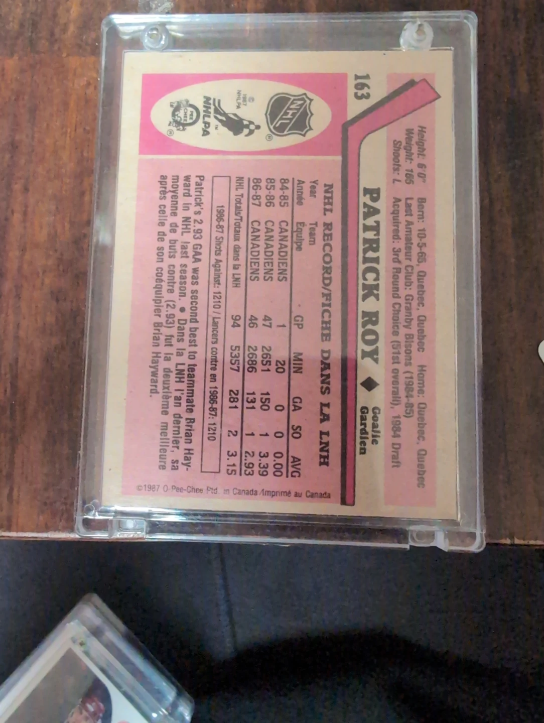 1987 Patrick roy card - photo 2