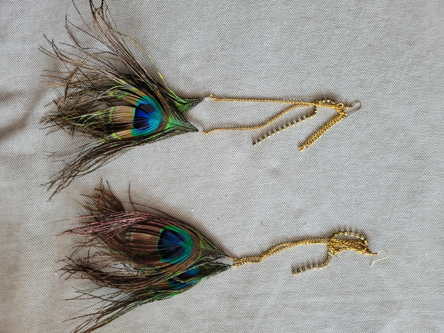 Peacock Feather Dangle Earrings with Gold Chain - photo 2