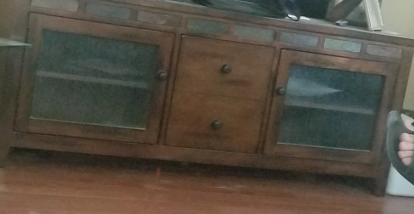 Wooden TV Stand with Glass Doors and Drawers - photo 3