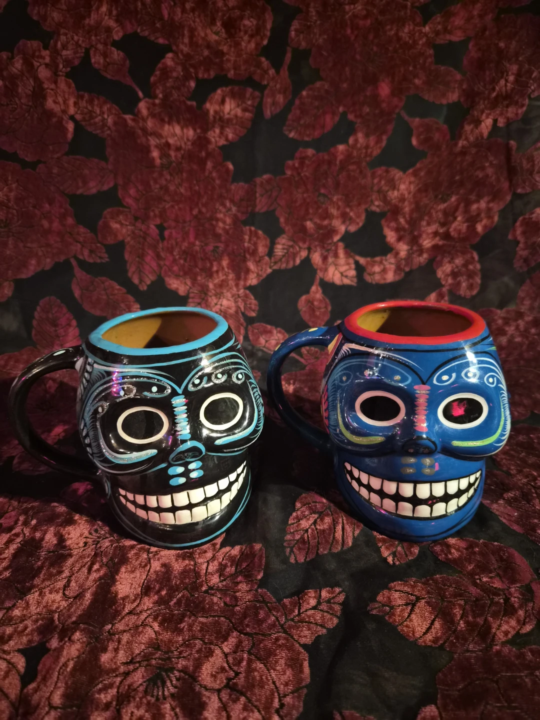 Set of 2 Ceramic Mexican Skull Mugs