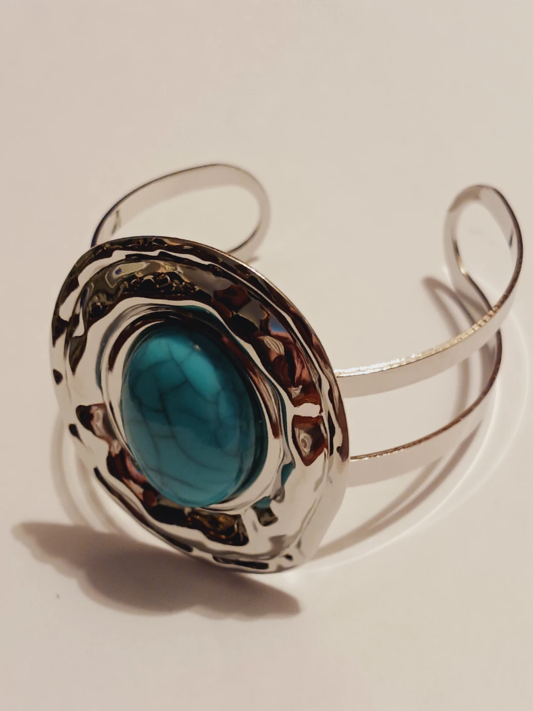 Silver Tone Cuff Bracelet with Turquoise Stone - photo 3