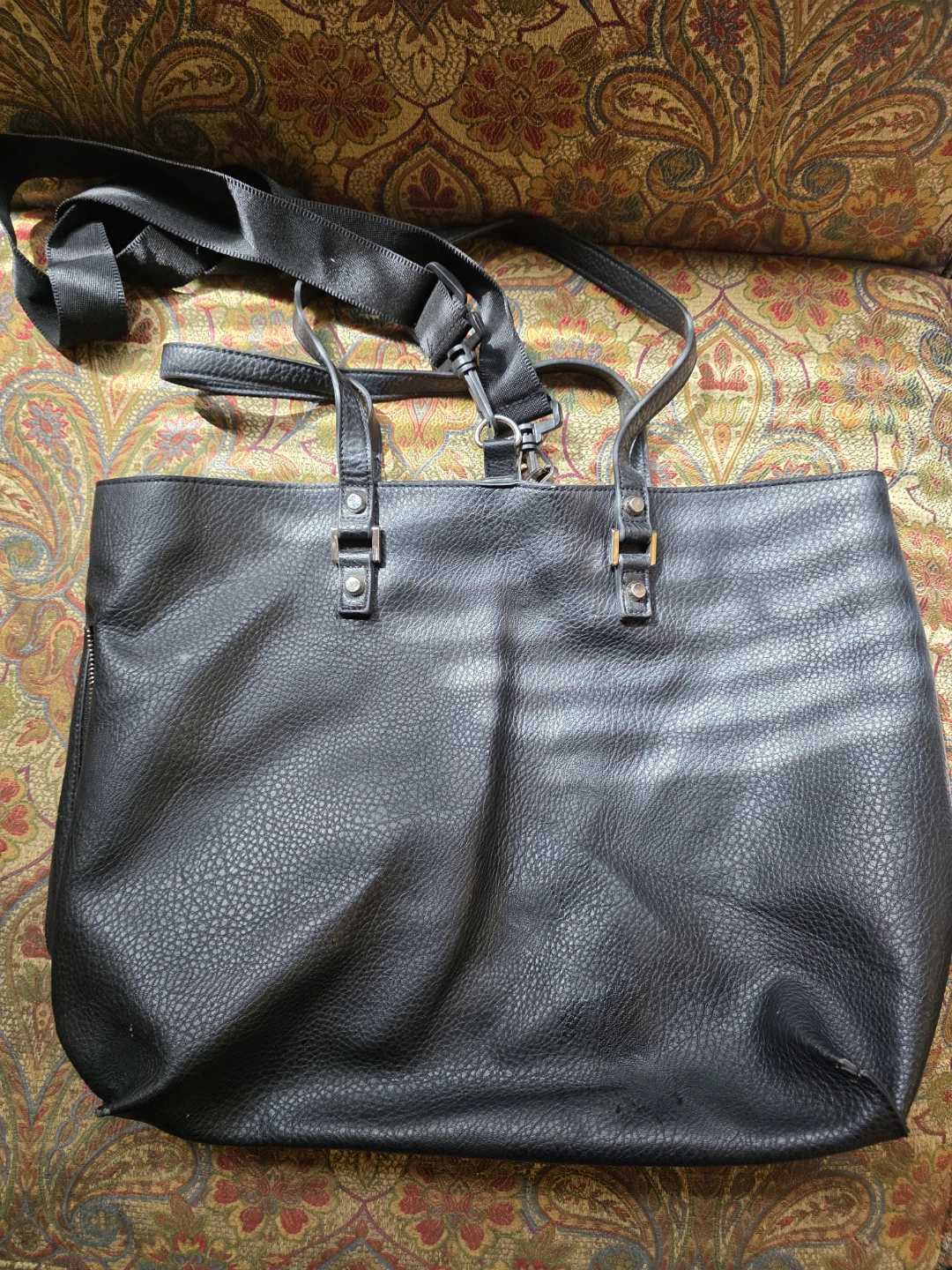 Black Faux Leather Tote Bag with Shoulder Strap - photo 2