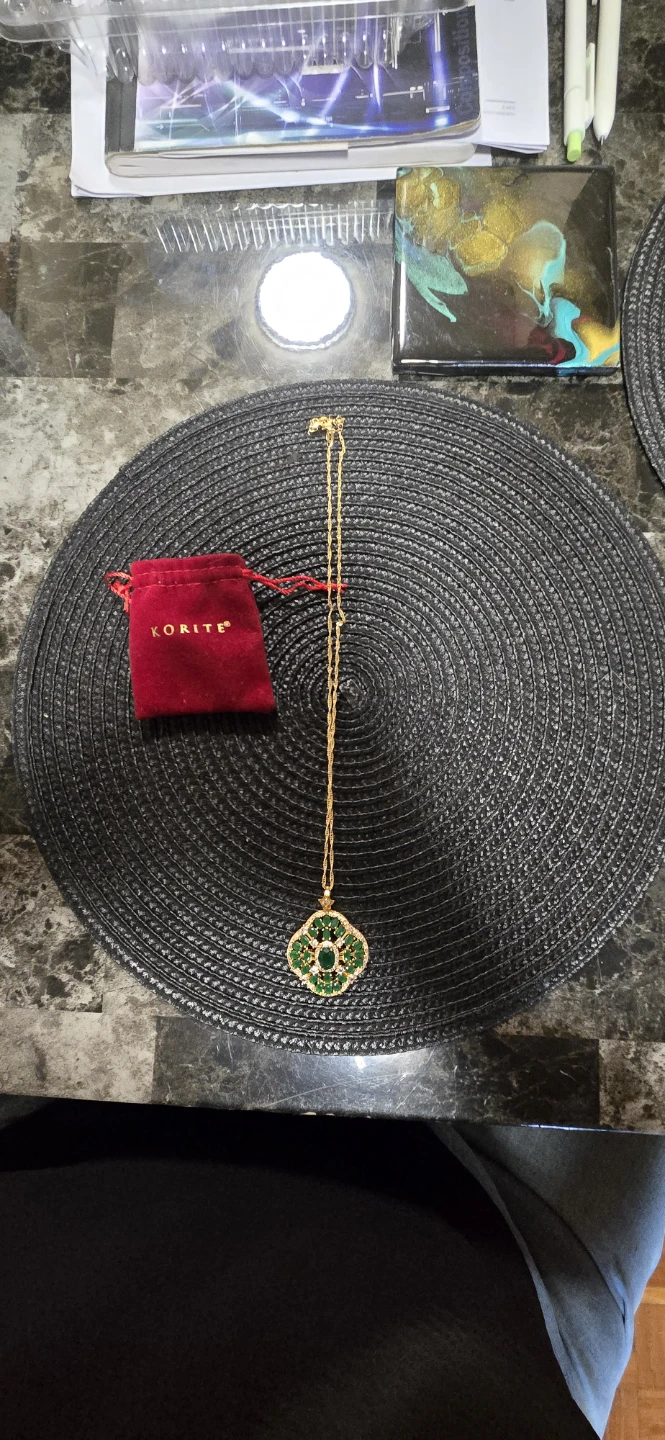 Gold-tone Necklace with Green Pendant