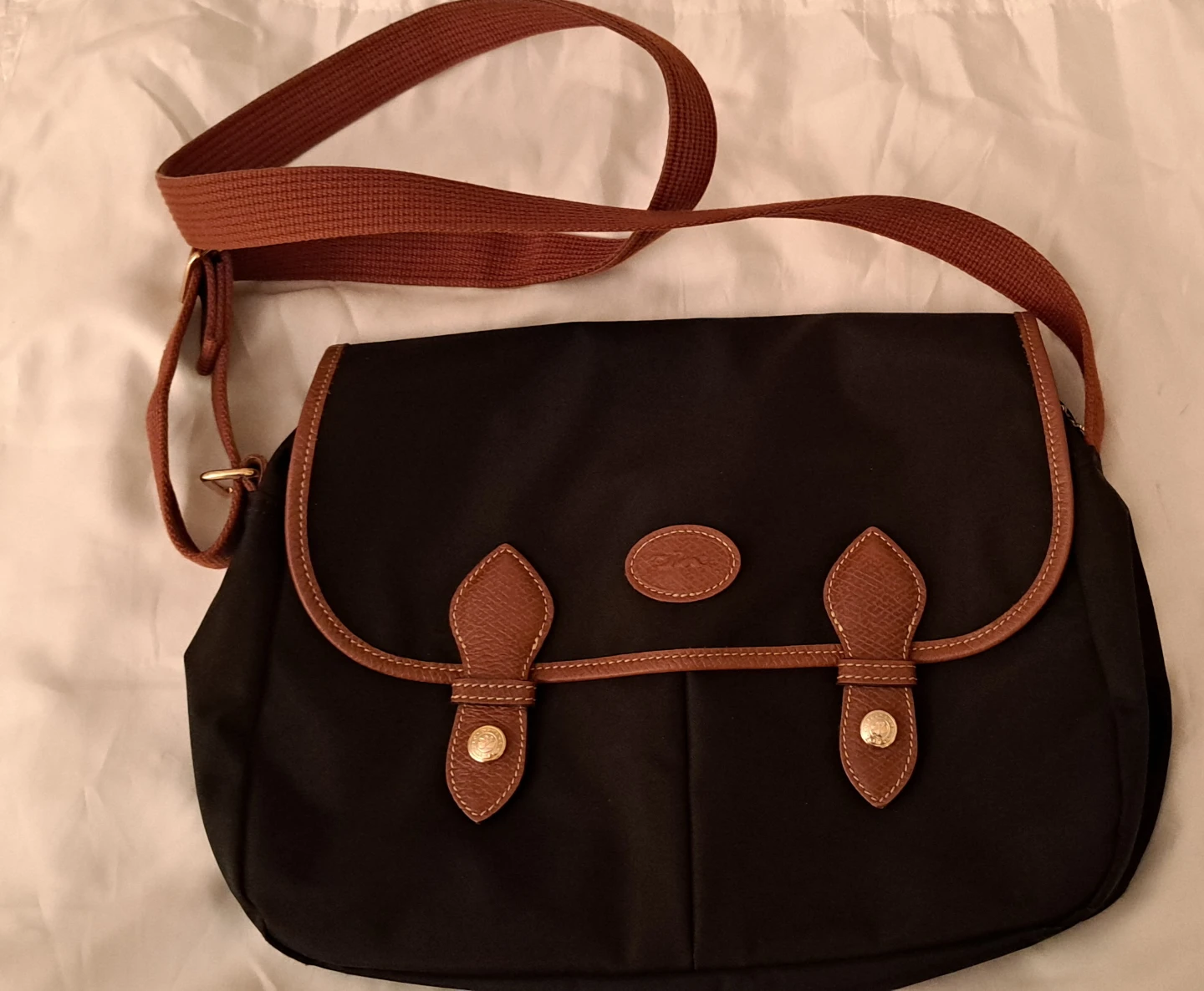 longchamp Black Nylon Crossbody Bag with Leather Trim