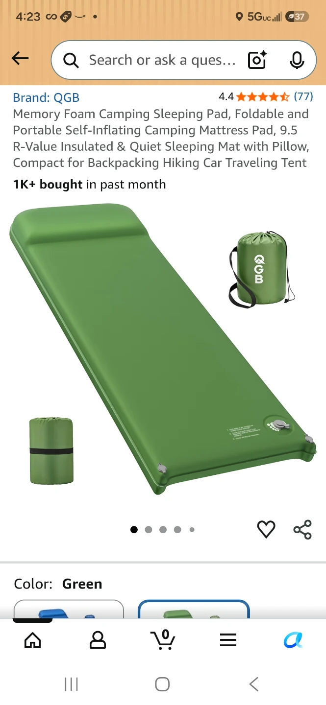 QGB Memory Foam Self-Inflating Camping Sleeping Pad Green